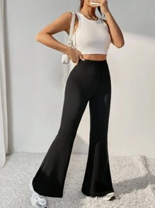 SHEIN Essnce Eo Ruched Quần ống loe - màu đen - Xem 3
