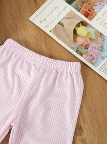 女嬰櫻桃刺繡格紋荷葉邊睡衣套裝 - 紫色 - 查看 3