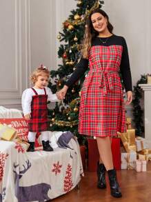 SHEIN LUNE Hơn Tự thắt lưng Vải len vuông Đầm - Nhiều màu - Xem 6