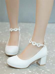 Giày Cao Gót Nữ Phong Cách Dễ Thương Mùa Thu 2023 Mới Xuất Hiện - trắng - Xem 1