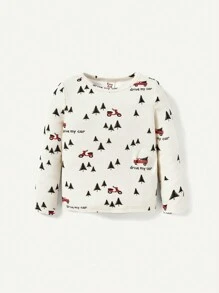 Snug Fit Baby Boy Pajamas Electric Vehicle Patterned Round Neck Long Sleeved Top And Pants Set - Apricot - View 5