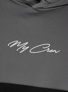 GENTILAND Men Letter Graphic Two Tone Drawstring Hoodie - Grey - View 4
