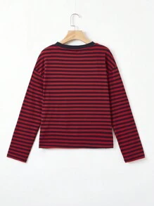 SHEIN EZwear Camiseta de hombros caídos con estampado de rayas - Multicolor - Ver 2