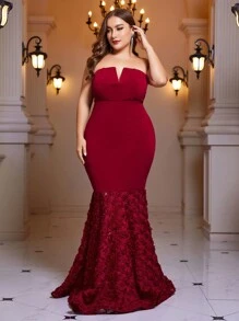 SHEIN Belle 勃艮第红色加贴花美人鱼下摆管礼服 - 酒紅色 - 查看 7