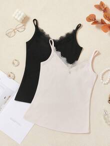 2pcs Contrast Lace Cami Top - Multicolor - View 2
