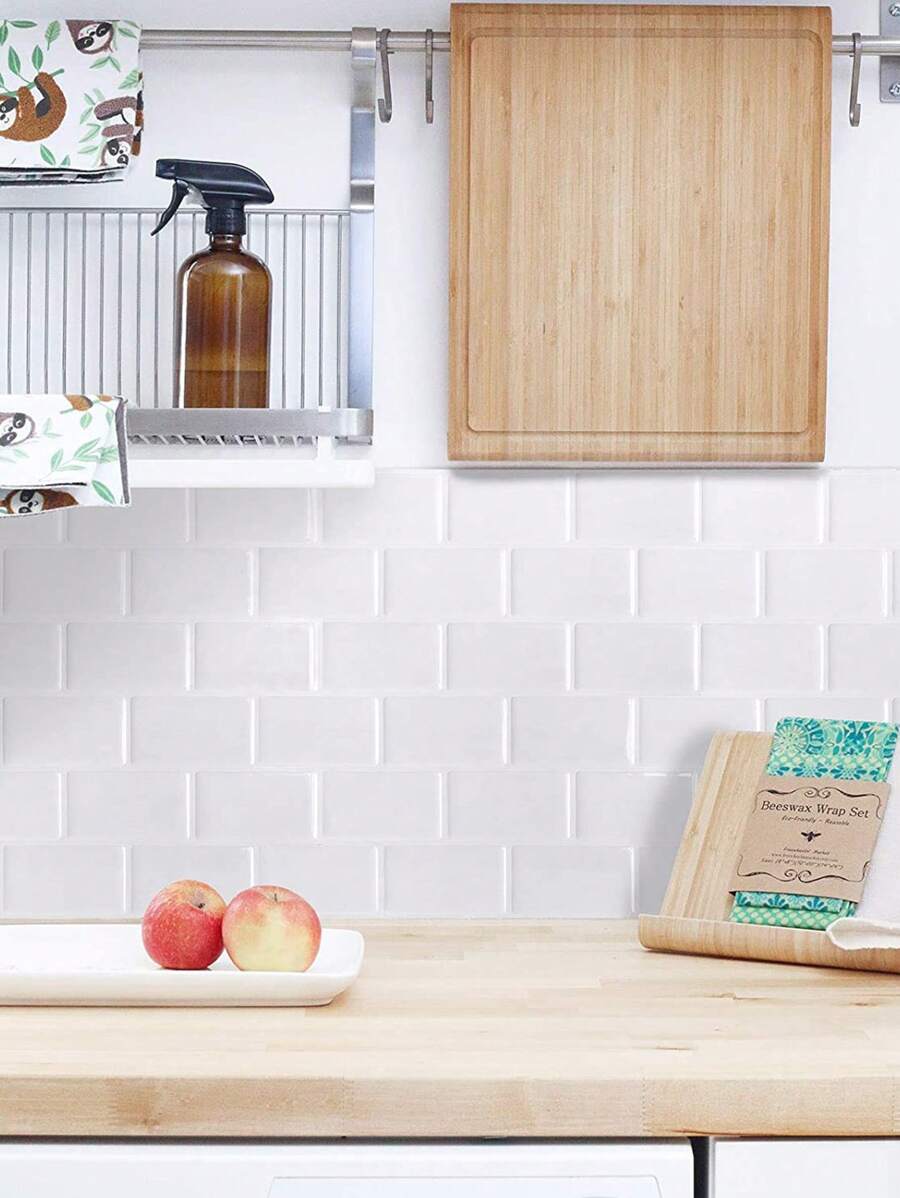 SHEIN Basic living 3D 纹理墙板 DIY 瓷砖厨房浴室后挡板 - 白色瓷砖圣诞节节日礼物赠送、贴纸、墙贴花、乙烯基贴花家居装饰、春季装饰品刷新您的家、Rama 装饰贴纸厨房装饰 - 白色 - 查看 1