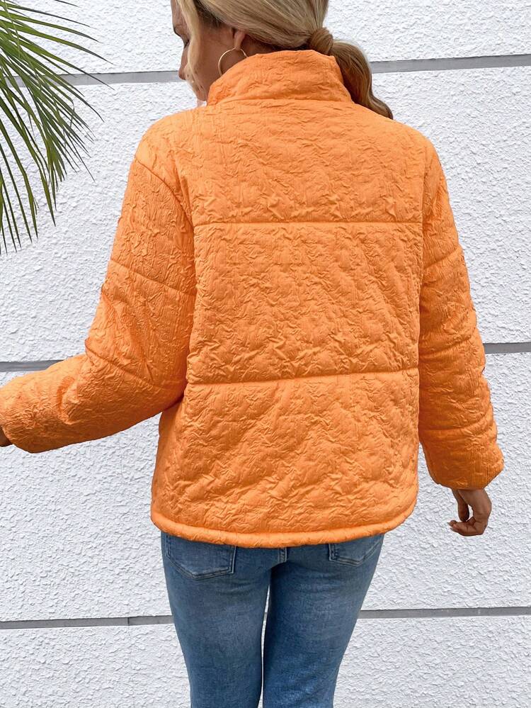 Zip Up Slant Pocket Textured Padded Padded Coat Clothes Winter