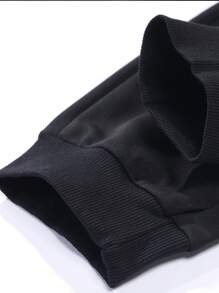 男士表情印花运动衫和抽绳腰运动裤，适合万圣节和秋季服装 - 黑色 - 查看 11