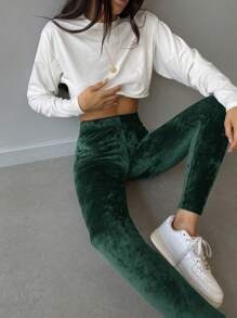 Cloudara Solid High Waist Leggings - Green - View 6