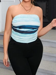 SHEIN Privé 大碼滿版印花抹胸上衣 - 彩色 - 查看 1