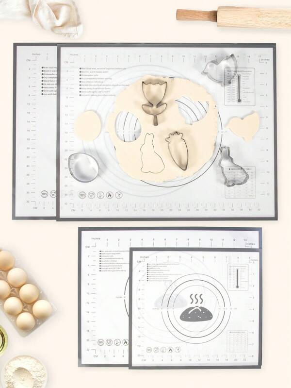 SHEIN Basic living 1PC Silicone Pastry Mats Non-stick Reusable Baking Sheet Mat with Measurement, Non-Stick Rolling Out Dough Mat, Food Grade Silicone Baking Mat for Bread Pastry Cookie Oven