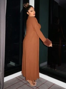 SHEIN SXY 毛茸茸袖口抹胸緊身連衣裙&開門襟外套 - 駝色 - 查看 6