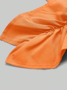 Aveloria 單肩荷葉邊褶邊短款上衣 - 橘色 - 查看 4