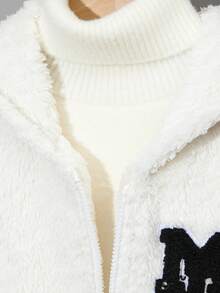 Cậu bé Tween Thư được vá áo có mũ Áo khoác Teddy Không có áo len - Màu be - Xem 8