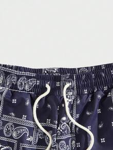GENTILAND Men Paisley Scarf Print Drawstring Waist Shorts - Purple - View 5