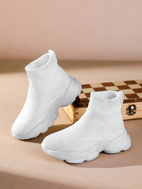 Breathable Mesh Kids' Casual Sports Shoes, White, For Girls