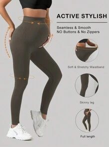 SHEIN Maternity High Waist Tummy Control Butt Lifting Thigh Slimmer & Breathable Softness Leggings - Brown - View 1