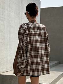 DAZY Hoa văn kẻ sọc Thả vai Nút phía trước Áo len Mở - màu nâu - Xem 2