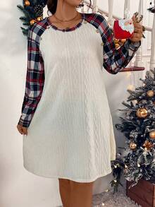 SHEIN LUNE Talla grande Vestido estilo camiseta de cuadros de manga raglán - Multicolor - Ver 4