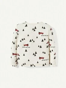 Snug Fit Baby Boy Pajamas Electric Vehicle Patterned Round Neck Long Sleeved Top And Pants Set - Apricot - View 2