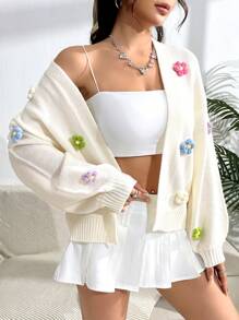 SHEIN Unity Đèn treo tường Thả vai Áo len Duster - trắng - Xem 4