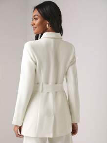 Lillian Butterworth Lapel Neck Double Breasted Belted Blazer