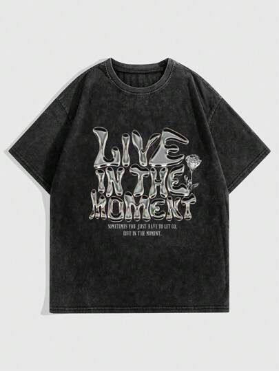 Grunge Punk Slogan Graphic Tee LIVE IN THE MOMENT SOMETIMES YOU JUST HAVE TO LET GO, LIVE IN THE MOMENT, School