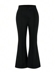 SHEIN Clasi Talla grande Pantalones de traje unicolor pierna amplia - Negro - Ver 1