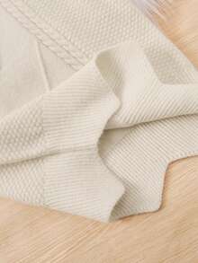 SHEIN Bé gái tuổi teen Chất rắn Xoắn Dan Áo len - Màu be - Xem 5