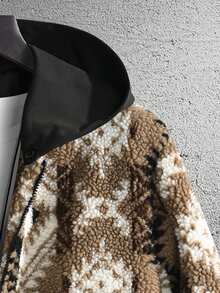 Manfinity Homme Men Geo Print Zip Up Drawstring Hooded Teddy Jacket - Multicolor - View 5