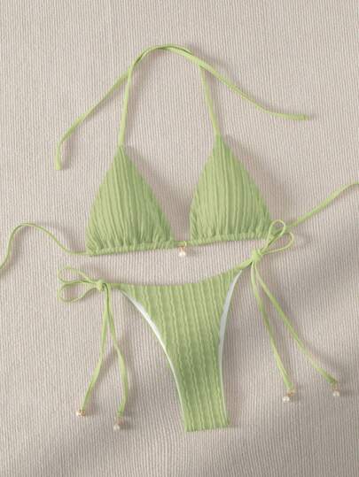 Swim Mod 夏日沙灘頸掛式三角綁帶比基尼套裝