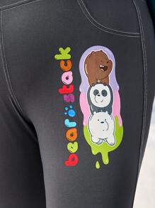 We Bare Bears X SHEIN Talla grande Leggings con estampado de dibujos animados - Gris Oscuro - Ver 3