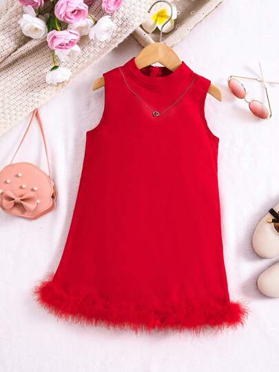 SHEIN Vestido A-line elegante y verde oscuro con cuello alto para niña joven, con dobladillo esponjoso y mangas largas, adecuado para verano, salidas, fiestas y diversas ocasiones, con un elegante y dulce aspecto, a la moda y cómodo