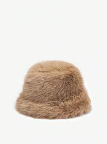 SHEIN ICON 毛絨桶帽，適用於日常休閒穿著 - 棕色 - 查看 7