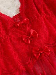 Snug Zone Camisón largo de vestido con estampado de corazón en malla - Rojo - Ver 6