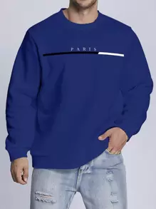 Men Letter Graphic Sweatshirt - Blue - View 1