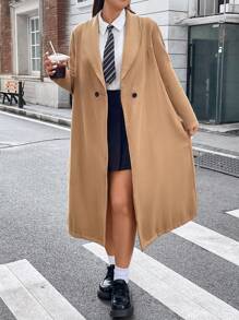 Flirla Plus Shawl Collar Overcoat - Mocha Brown - View 6