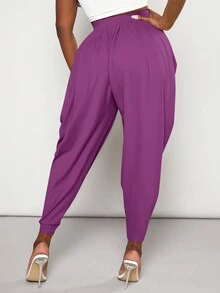 Slaydiva Solid Ruched Drop Crotch Pants - Red Violet - View 4