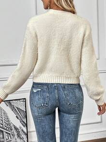 SHEIN LUNE 前紐扣落肩袖開襟衫 - 白色 - 查看 2