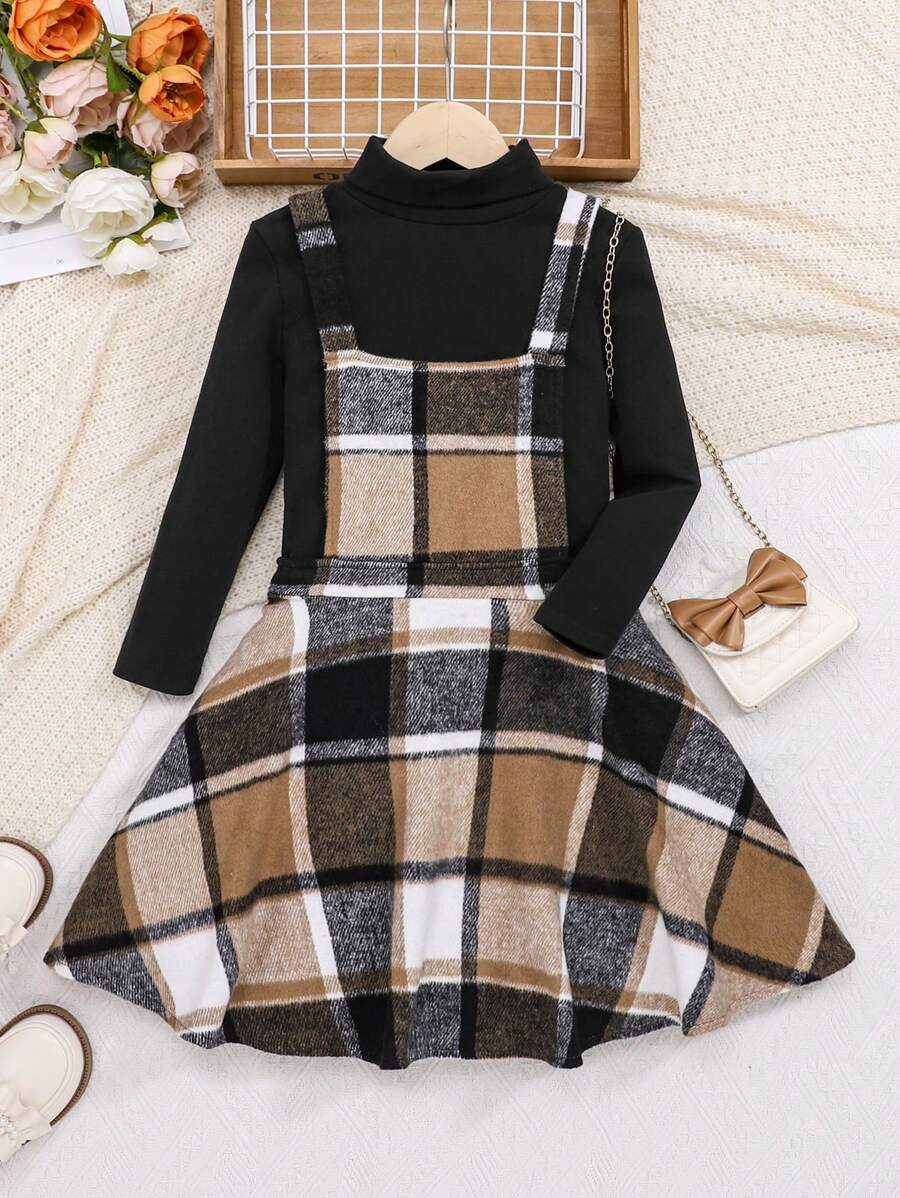 SHEIN Váy dây đeo kẻ sọc thời trang dành cho các cô gái tuổi teen Tween, mùa Thu Đông - Nhiều màu - Xem 1