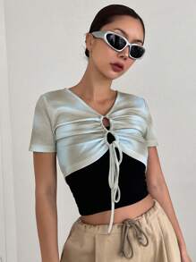 DAZY Nhuộm buộc Mặt trước dây rút Top Cây trồng - màu xanh lá - Xem 3