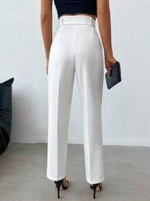 EURMUSE High Waist Plicated Detail Belted Pants - White - View 2