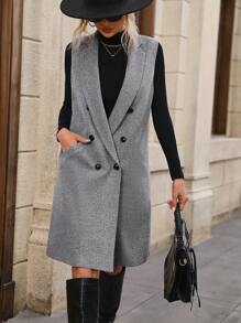 SHEIN Privé 雙排釦背心大衣 - 灰色 - 查看 1