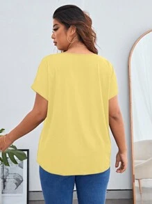 SHEIN Essnce Plus Solid Batwing Sleeve V Neck Tee - Yellow - View 2