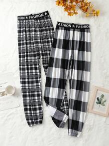 Tween Boy 2pcs Plaid & Letter Graphic Sleep Pants - Multicolor - View 1