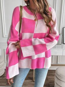 SHEIN LUNE Hoa văn kẻ sọc Thả vai Áo len - Nhiều màu - Xem 1