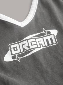 SHEIN ICON Letter Graphic Contrast Binding Halter Top - Grey - View 4