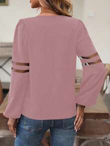 SHEIN LUNE 網紗拼接拼接半拉鏈襯衫 - 粉色 - 查看 2