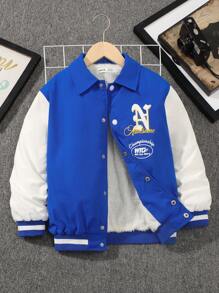 SHEIN Cậu bé Tween Đồ họa Chữ cái Lót nhiệt Khối màu Áo khoác - Màu xanh lam - Xem 7