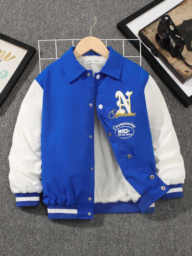 Tween Boy Letter Graphic Thermal Lined Colorblock Jacket